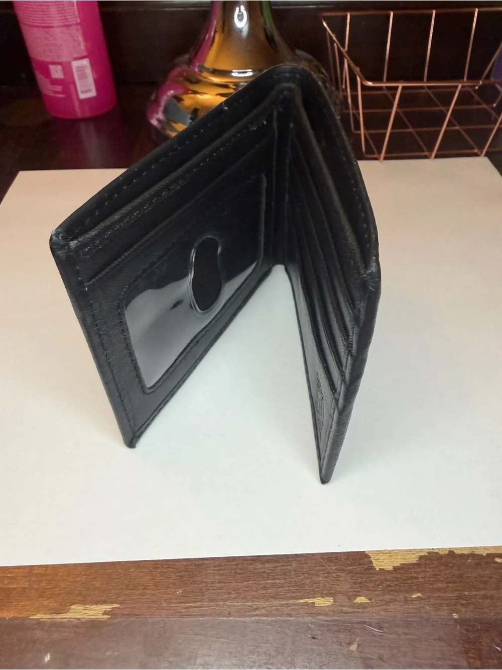 Steve Madden Black Leather Bifold Card & Key Wallet